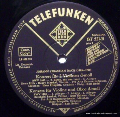Telefunken BT 521 - Johann Sebastian Bach, Orchestre Pro Arte De - Image 6