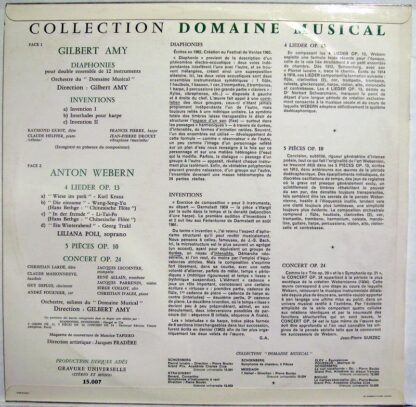 Disques Adès 15.007 - Anton Webern, Gilbert Amy - 4 Lieder Op. 1 - Image 2