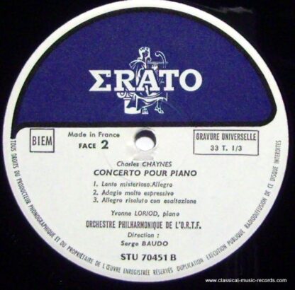 Erato STU 70 451 - BAUDO cond. CHAYNES loriod PIANO erato * - Image 3