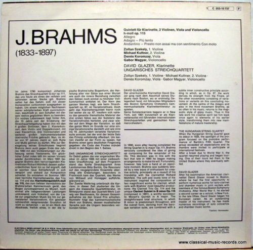 His Master's Voice 1 C 053-10 737 - Johannes Brahms, David Glaze - Image 2