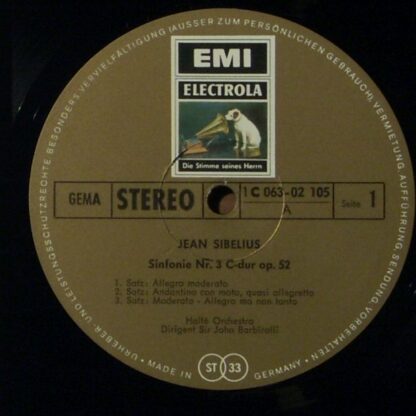 His Master's Voice 1C 063-02 105 - Jean Sibelius, Hallé Orchestr - Image 3