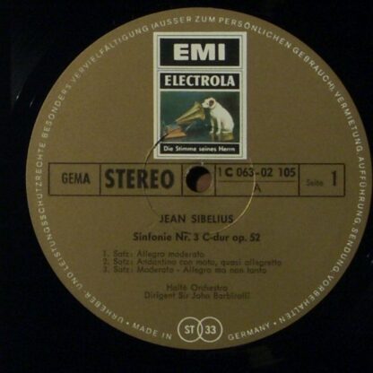 His Master's Voice 1C 063-02 105 - Jean Sibelius, Hallé Orchestr - Image 3