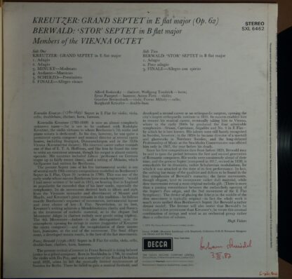 DECCA SXL 6462 - Konradin Kreutzer, Franz Berwald, Mitglieder De - Image 2