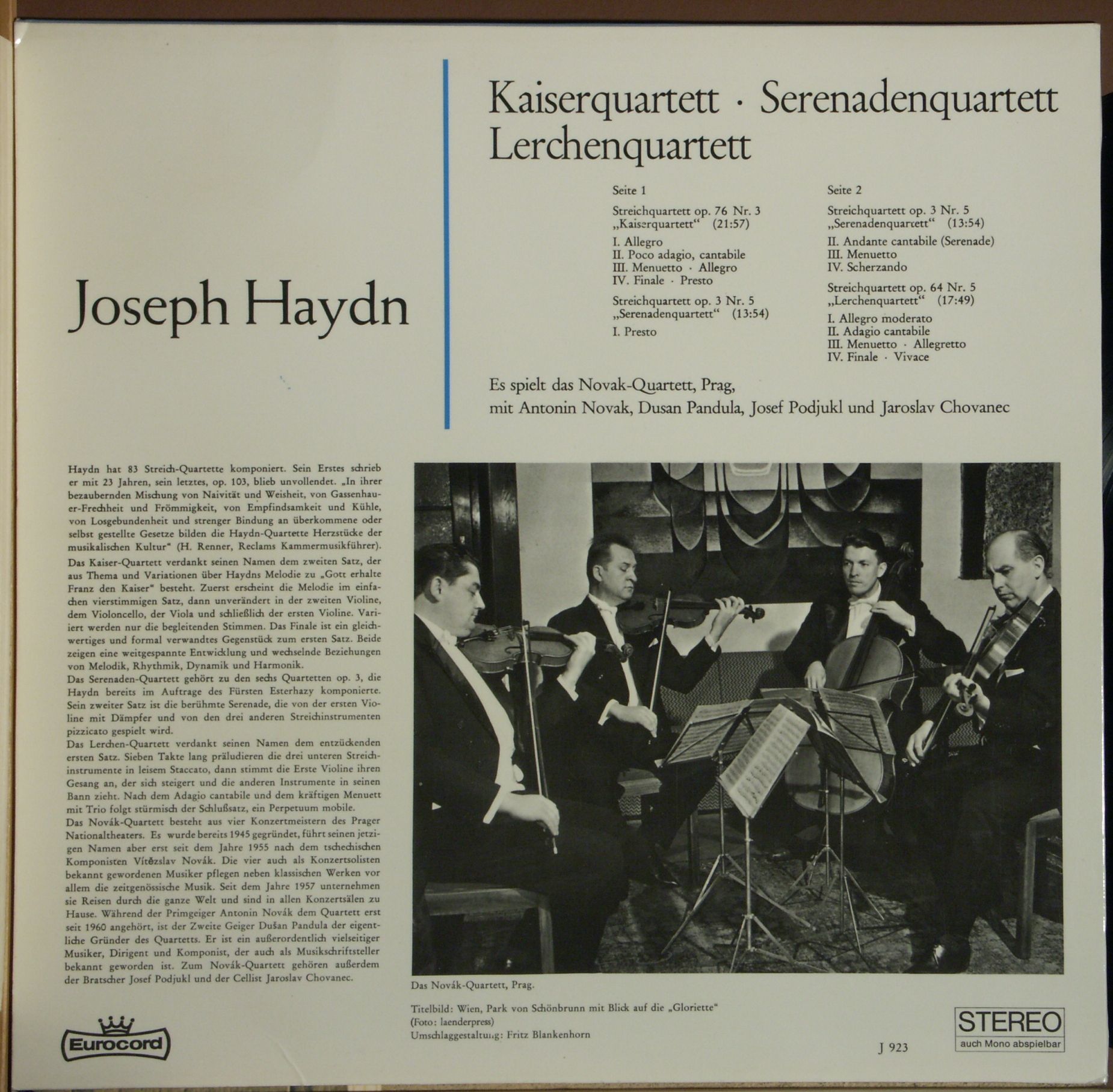 Eurocord J 923 - Joseph Haydn, Novák Quartet - Streichquartett O - Image 2