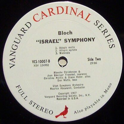 Vanguard VCS-10007 - Ernest Bloch, Zara Nelsova, Utah Symphony O - Image 5
