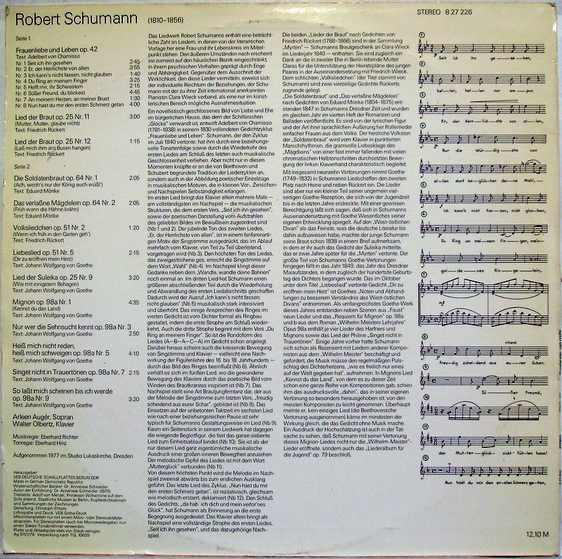 Eterna 8 27 226 - Robert Schumann, Arleen Auger, Walter Olbertz - Image 3