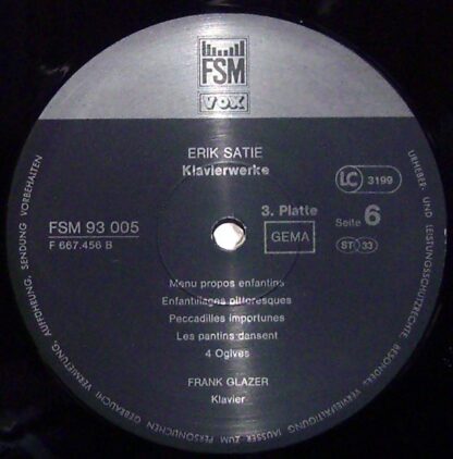 FSM FSM 93 005 - Erik Satie, Frank Glazer - Sämtliche Klavierwer - Image 9
