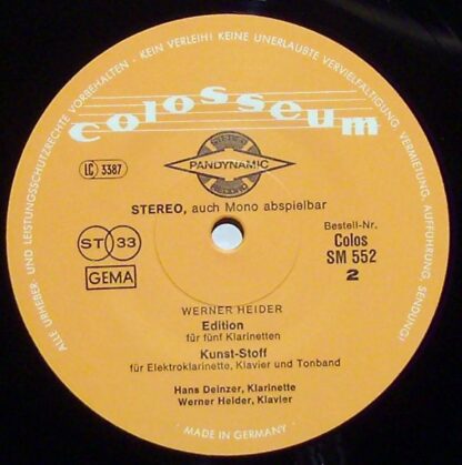 Colosseum Colos SM 552 - Werner Heider - Musik Für Klarinette - Image 4