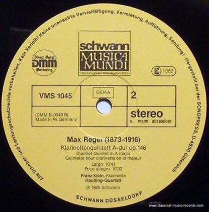Schwann Musica Mundi VMS 1045 - Max Reger, Franz Klein, Heutling - Image 3