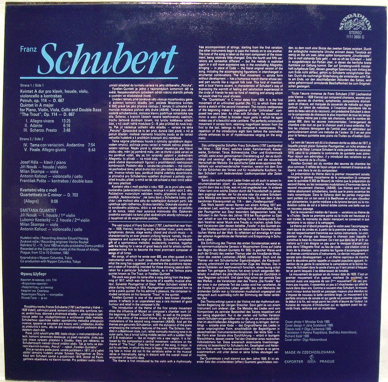 Supraphon 1111 3600 - Franz Schubert, Smetana Quartet, František - Image 2