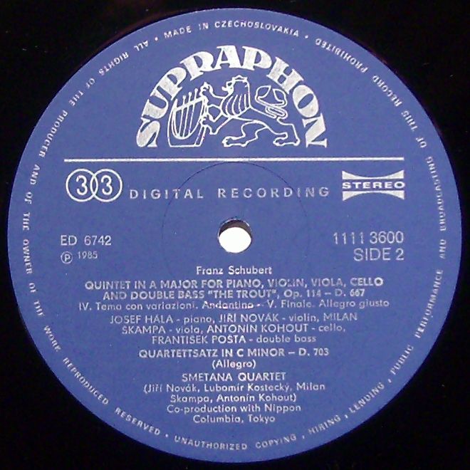Supraphon 1111 3600 - Franz Schubert, Smetana Quartet, František - Image 3