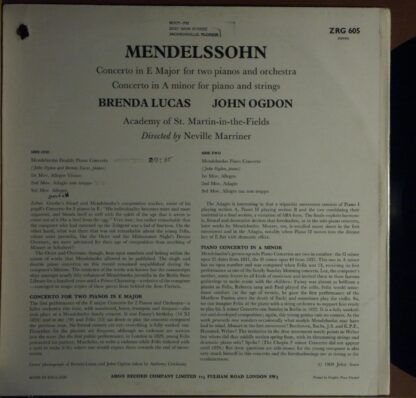 Argo ZRG 605 - Felix Mendelssohn-Bartholdy, Brenda Lucas, John O - Image 2
