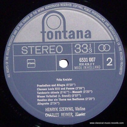Fontana 6531 007 - Henryk Szeryng, Fritz Kreisler - Caprice Vien - Image 3