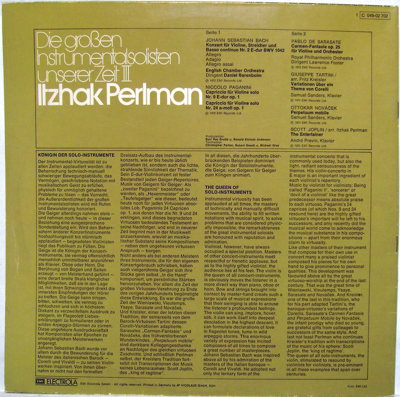His Master's Voice 1 C 049-02 702 - Itzhak Perlman, Johann Sebas - Image 3