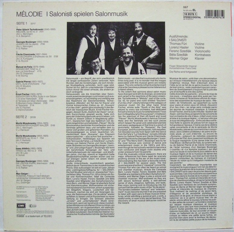 EMI 16 9576 1 - I Salonisti - Melodie - I Salonisti Spielen Salo - Image 2