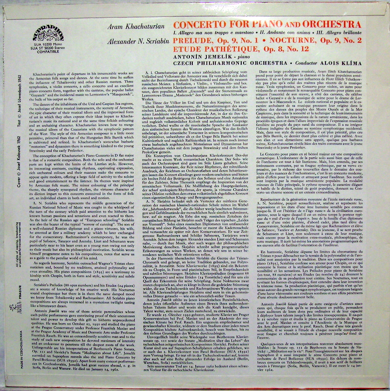 Supraphon SUA ST 50200 - Aram Khatchaturian, Alexander Scriabin,