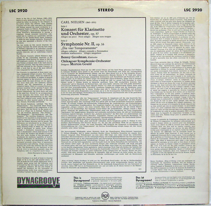 RCA Victor Red Seal LSC-2920 - Carl Nielsen, Benny Goodman, Mort - Image 2