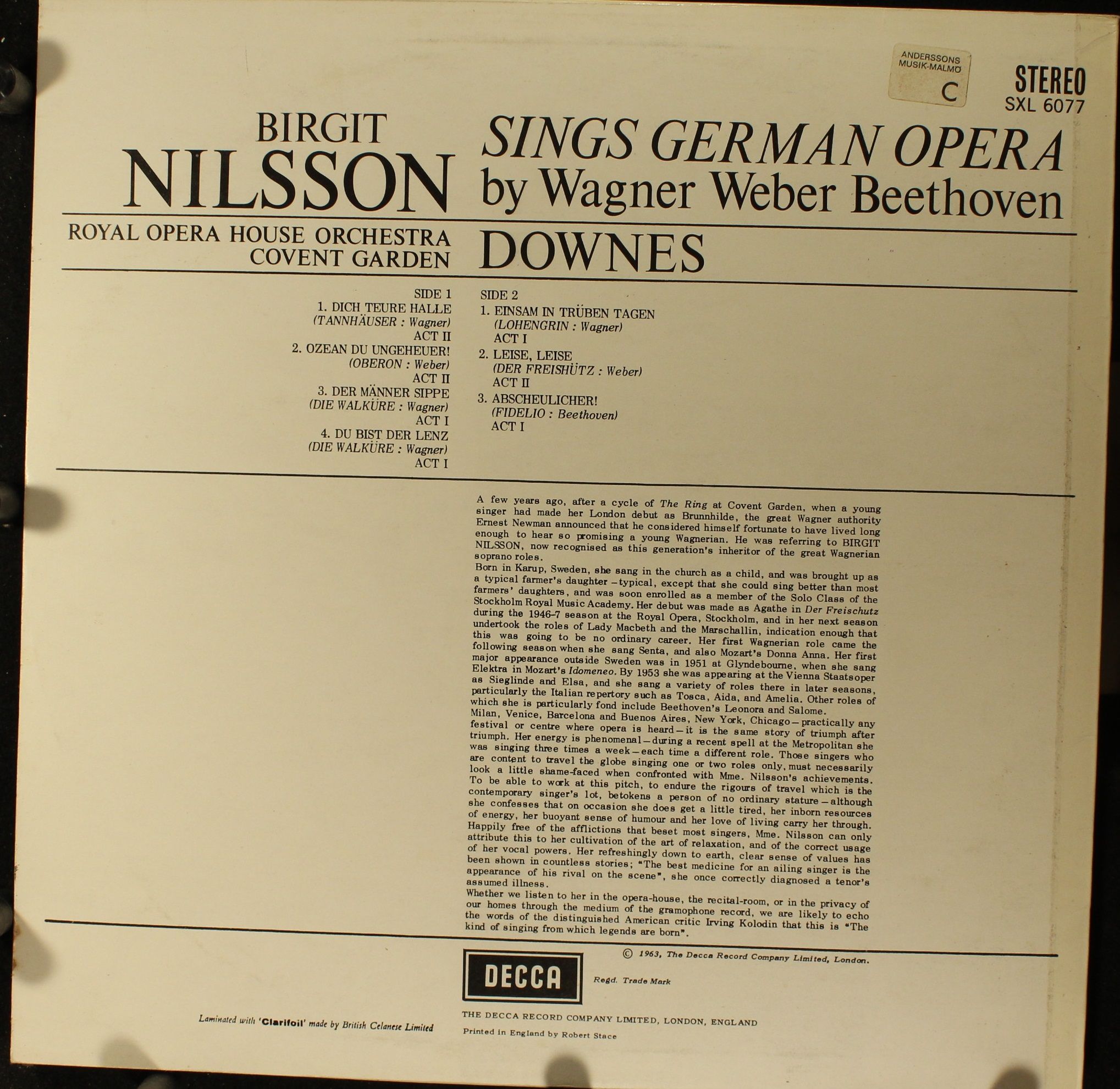 DECCA SXL 6077 - Birgit Nilsson, Edward Downes, Orchestra Of The - Image 2