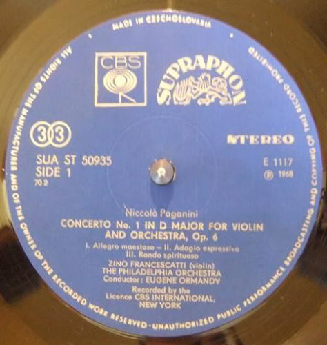 Supraphon SUA ST 50935 - Zino Francescatti, Eugene Ormandy, The - Image 2