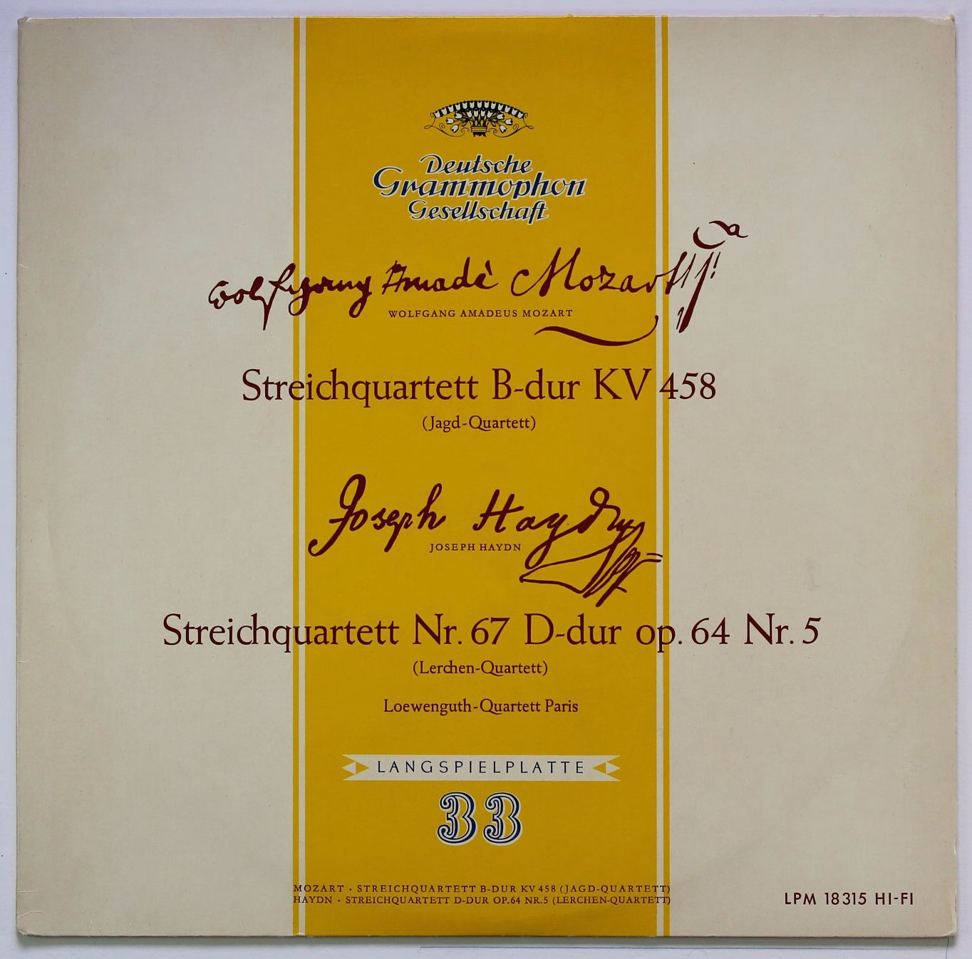 Deutsche Grammophon LPM 18 315 - Wolfgang Amadeus Mozart, Joseph