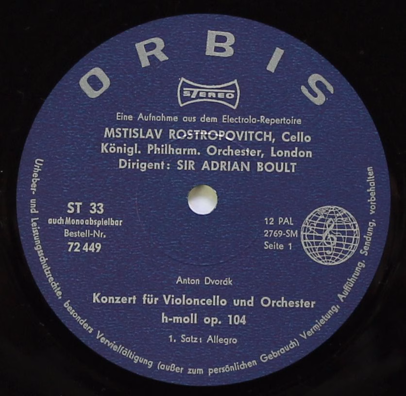 Orbis 72 449 - Antonín Dvořák - Opus 104 - Konzert Für Violoncel - Image 3
