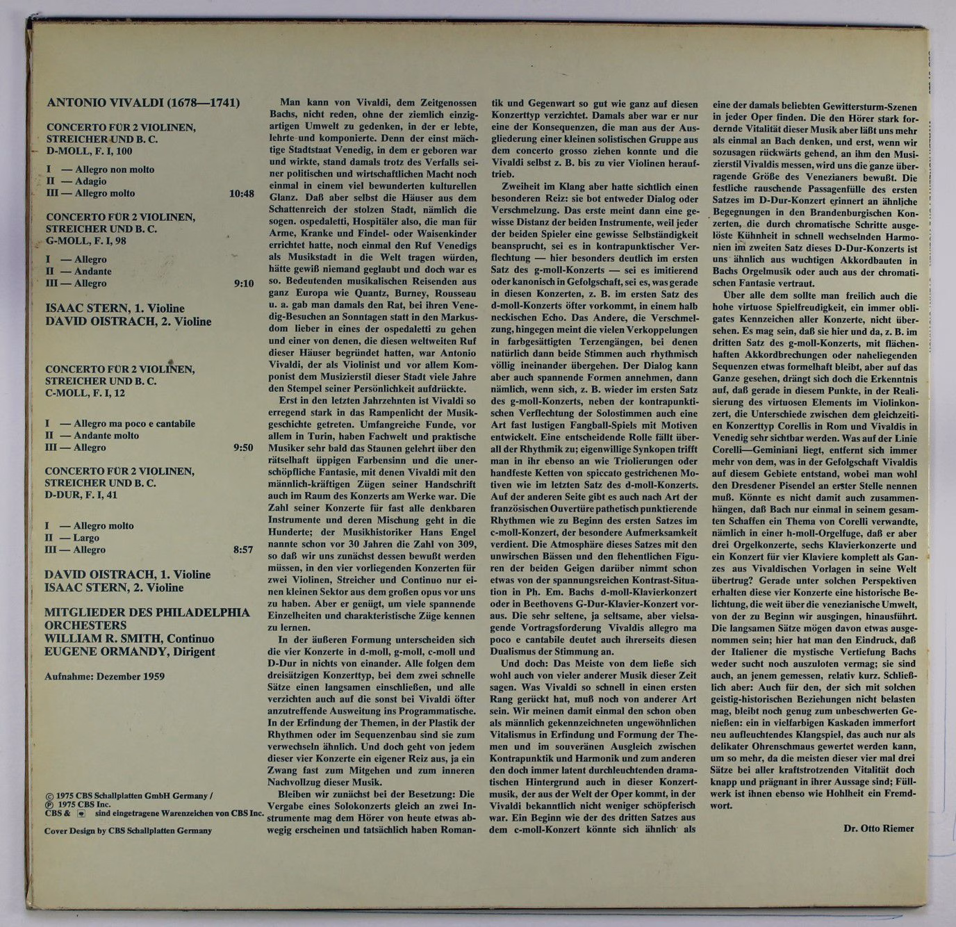 CBS 61 629 - Antonio Vivaldi, Isaac Stern, David Oistrach, The P - Image 2