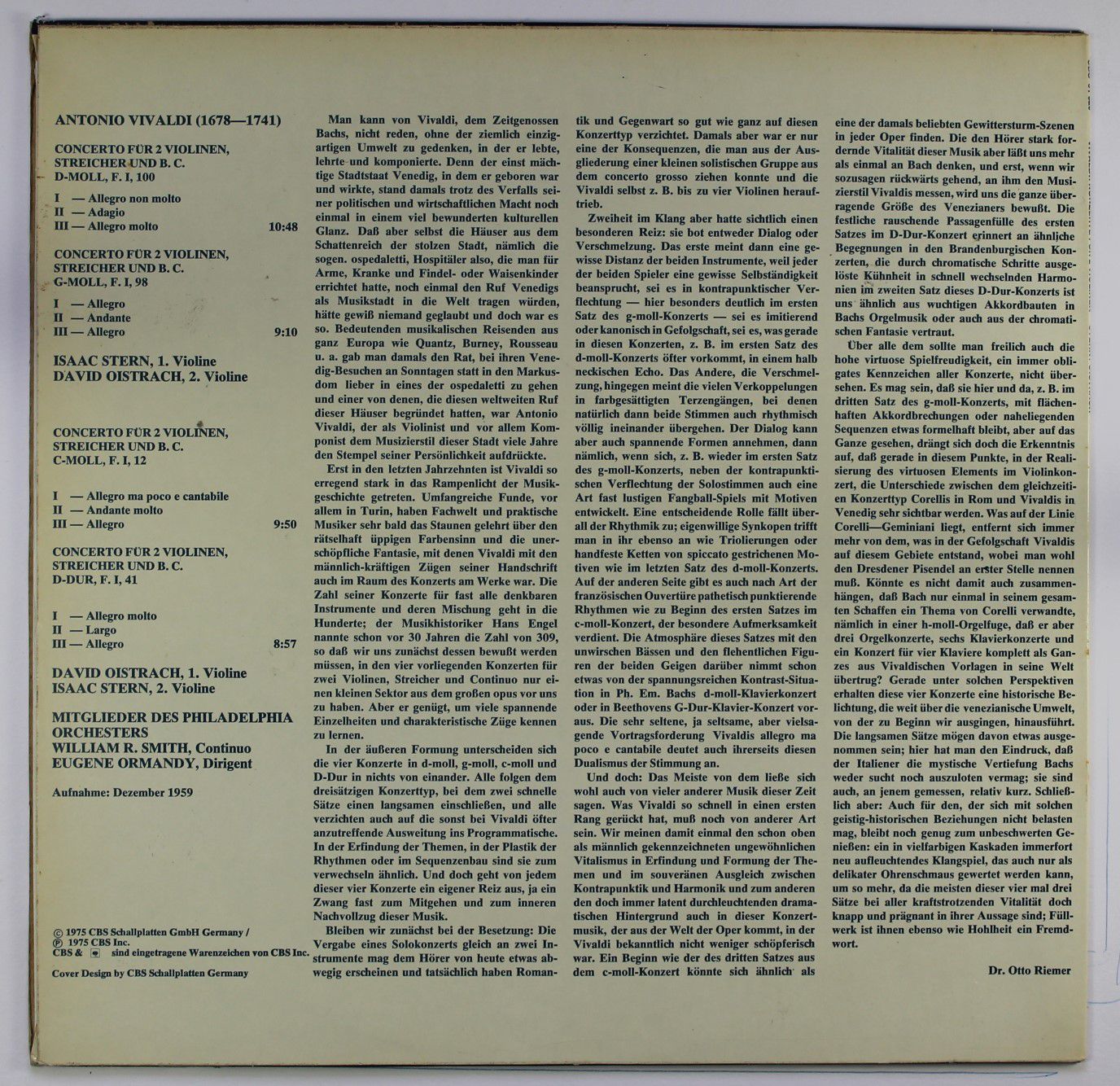 CBS 61 629 - Antonio Vivaldi, Isaac Stern, David Oistrach, The P - Image 2