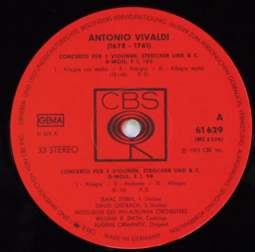 CBS 61 629 - Antonio Vivaldi, Isaac Stern, David Oistrach, The P - Image 3