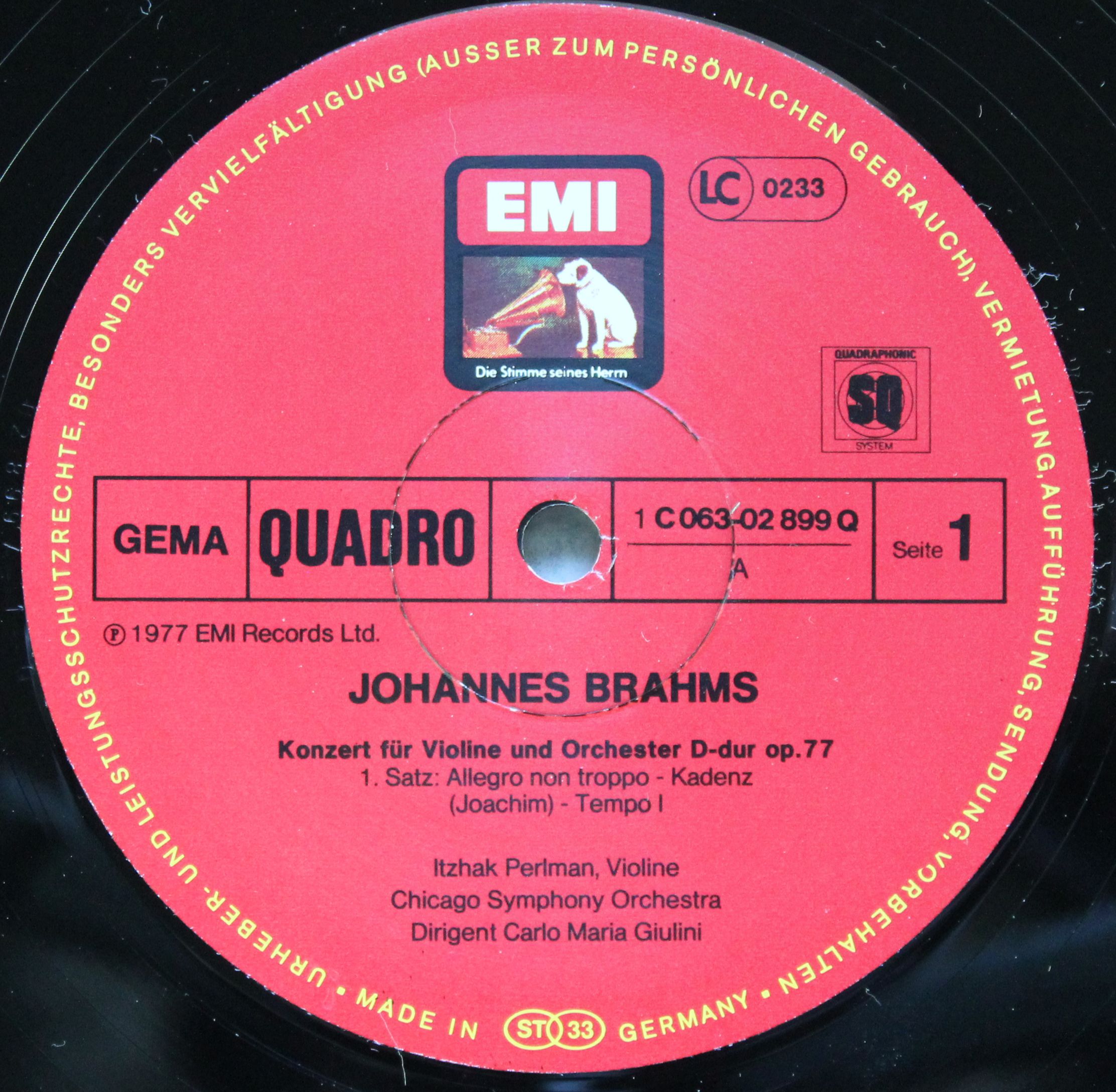 His Master's Voice 1C 063-02 899 Q - Johannes Brahms, Itzhak Per - Image 3