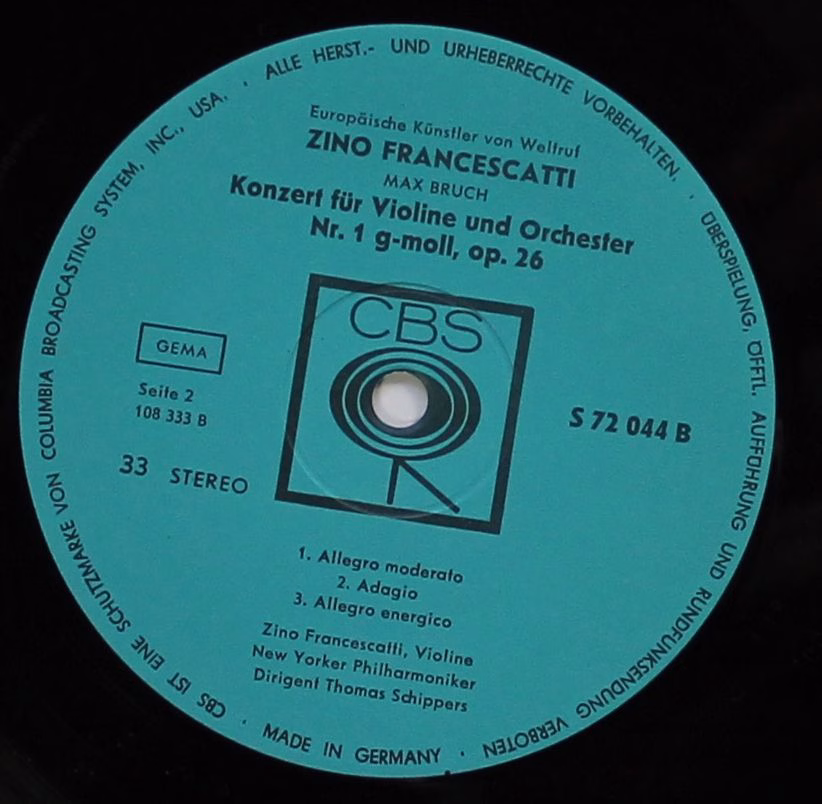 CBS S 72044 - Felix Mendelssohn-Bartholdy, Max Bruch, Zino Franc - Image 3