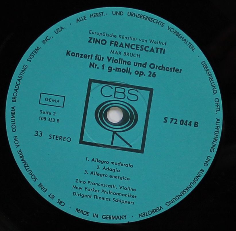 CBS S 72044 - Felix Mendelssohn-Bartholdy, Max Bruch, Zino Franc - Image 3