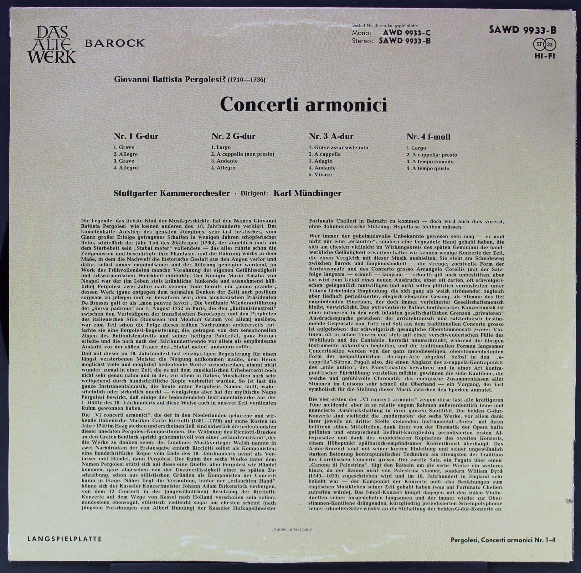 DECCA SAWD 9933-B - Giovanni Battista Pergolesi - Concerti Armon - Image 2