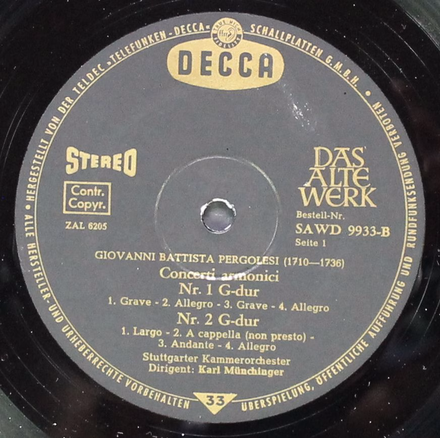 DECCA SAWD 9933-B - Giovanni Battista Pergolesi - Concerti Armon - Image 3