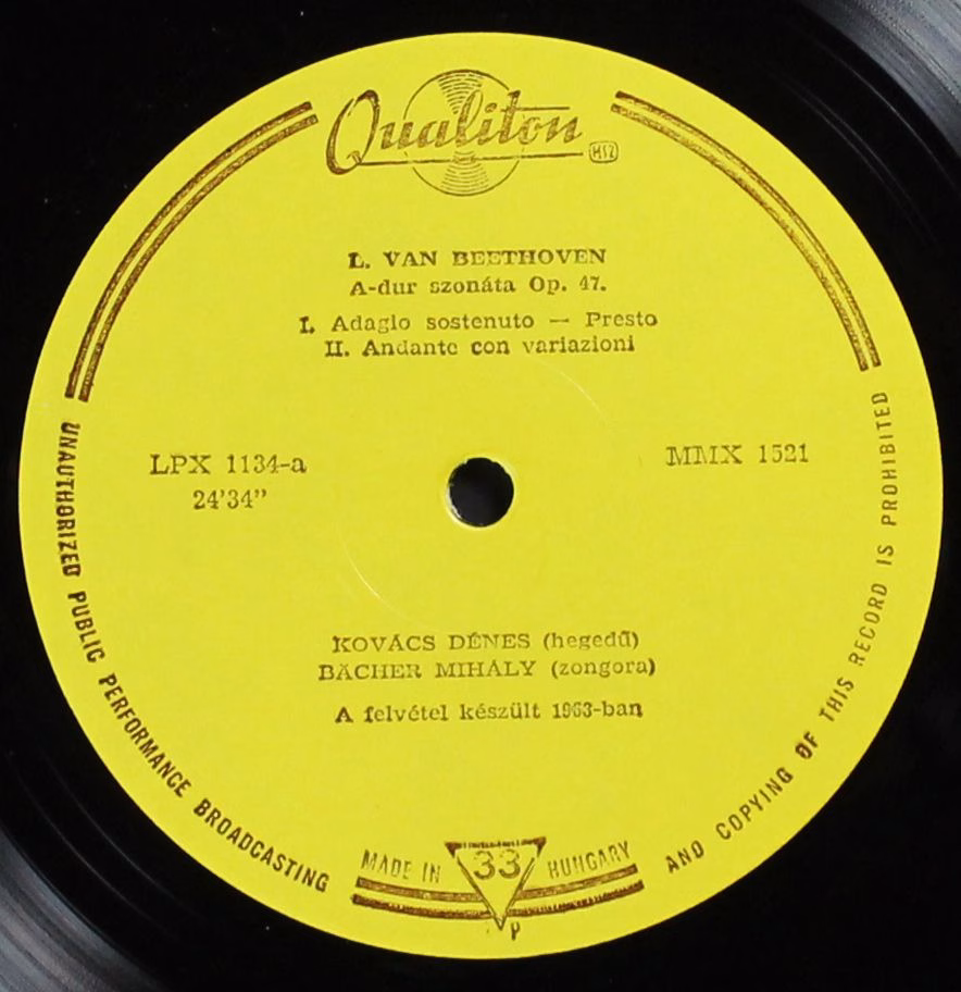Qualiton LPX 1134 - Ludwig van Beethoven, Dénes Kovács, Mihály B - Image 3