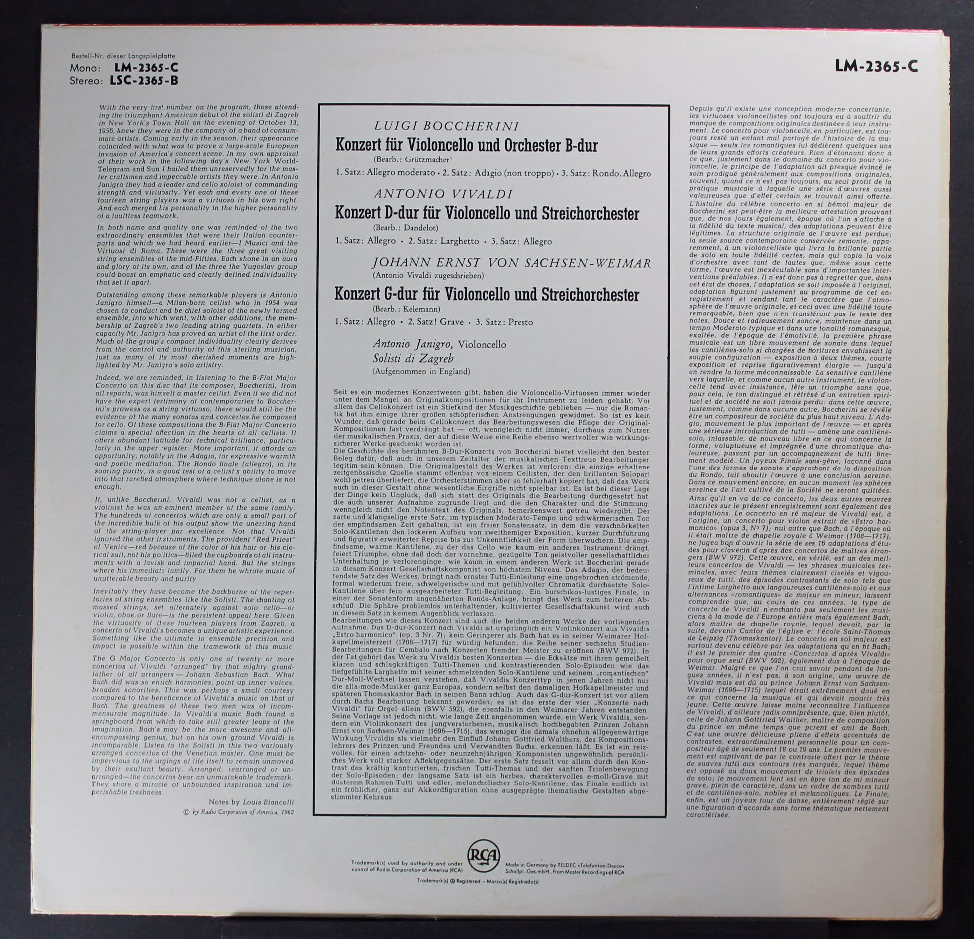 RCA Victor Red Seal LM-2365-C - Antonio Janigro, Zagrebački Soli - Image 2
