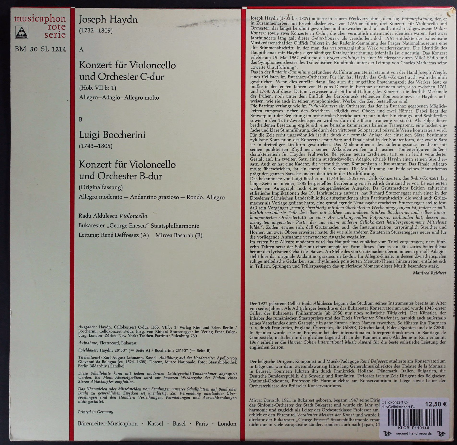 Bärenreiter-Musicaphon BM 30 SL 1214 - Joseph Haydn, Luigi Bocch - Image 2