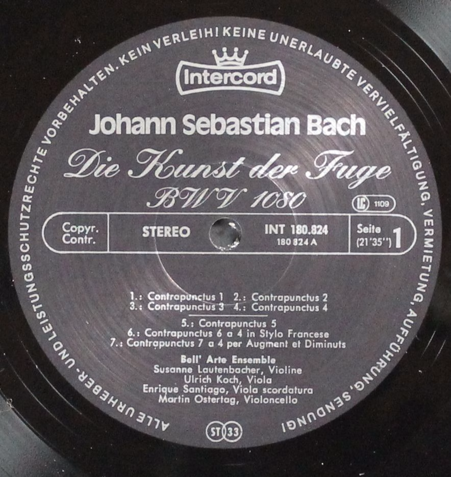 Intercord 180.824 - Johann Sebastian Bach, Bell' Arte Ensemble - - Image 2