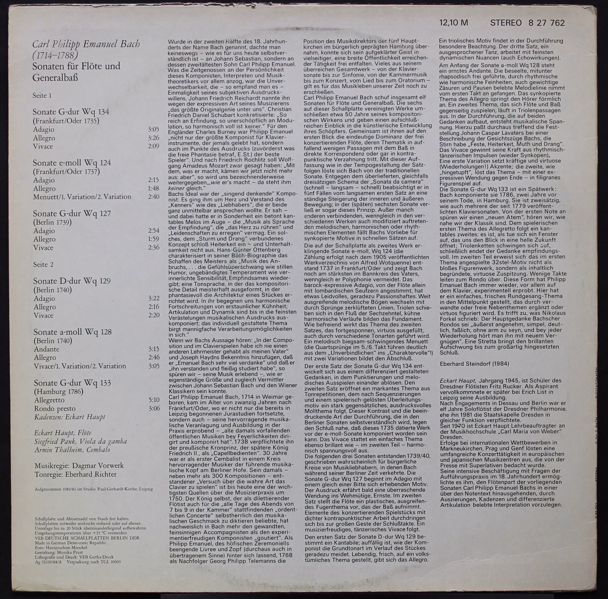 Eterna 8 27 762 - Carl Philipp Emanuel Bach, Eckart Haupt, Siegf - Image 3