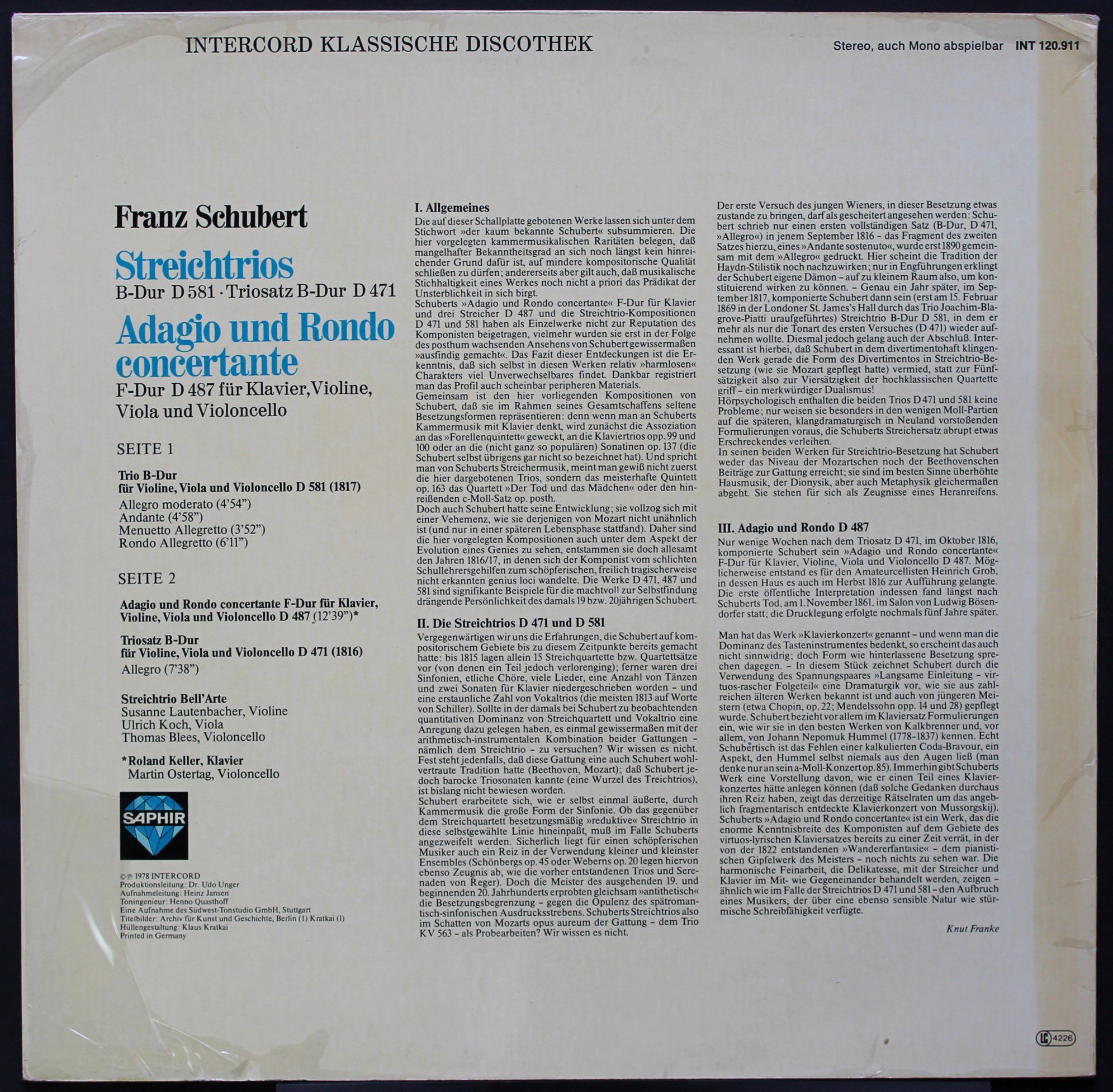 Saphir INT 120.911 - Franz Schubert, Trio Bell'Arte - Streichtri - Image 2