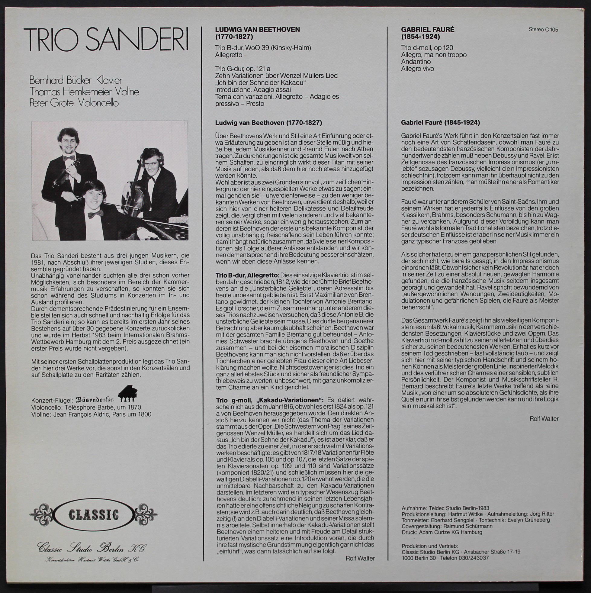 Classic Studio Berlin C 105 - Trio Sanderi - Fauré / Beethoven - Image 3