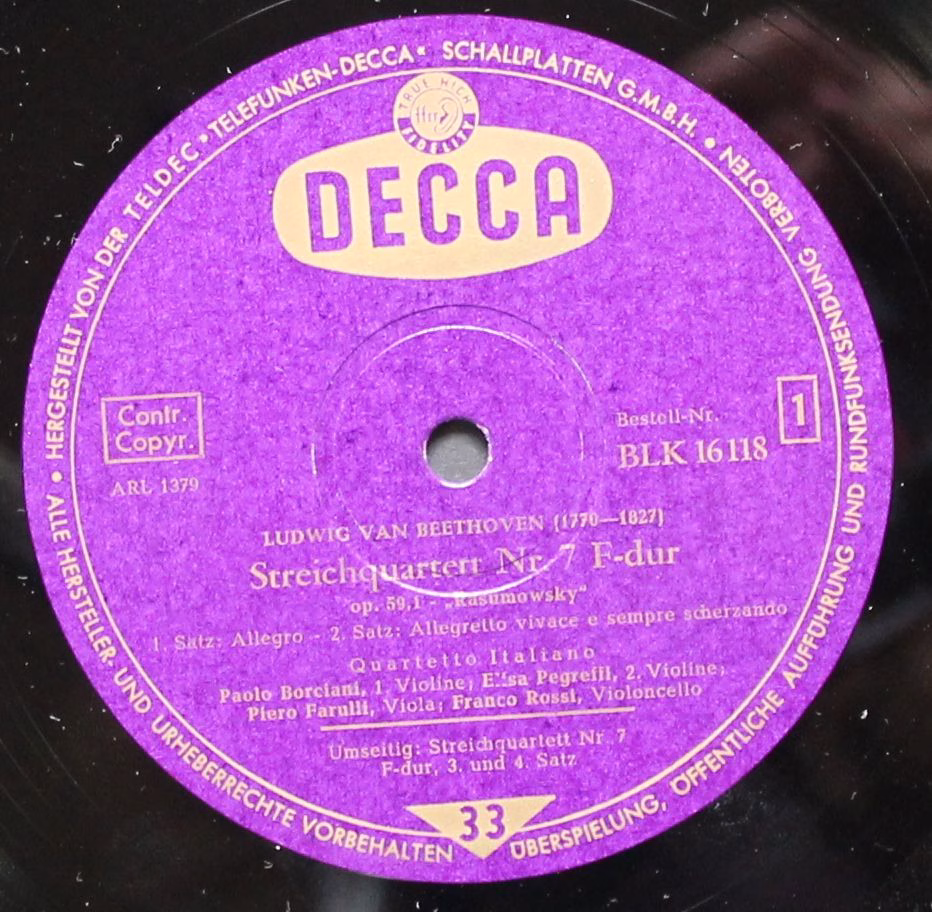 DECCA BLK 16118 - Ludwig van Beethoven, Quartetto Italiano - Str - Image 3