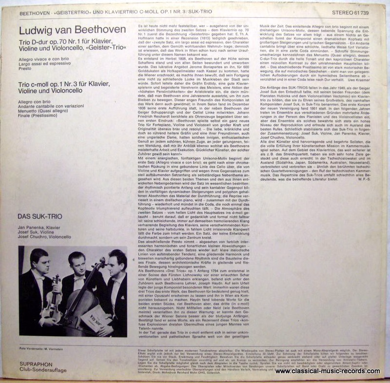 Supraphon 61 739 - Ludwig van Beethoven, Suk Trio - D-dur Op. 70 - Image 2