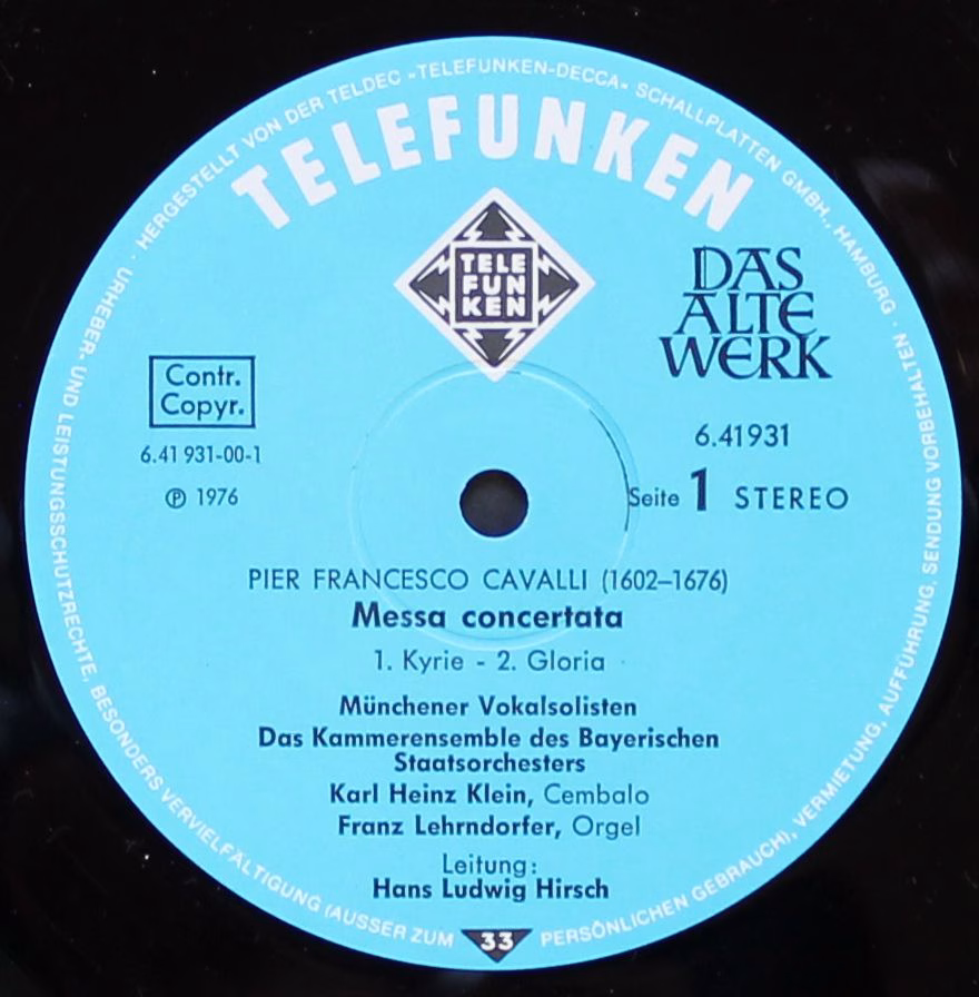 Telefunken 6.41931 AW - Francesco Cavalli - Messa Concertata 165 - Image 2
