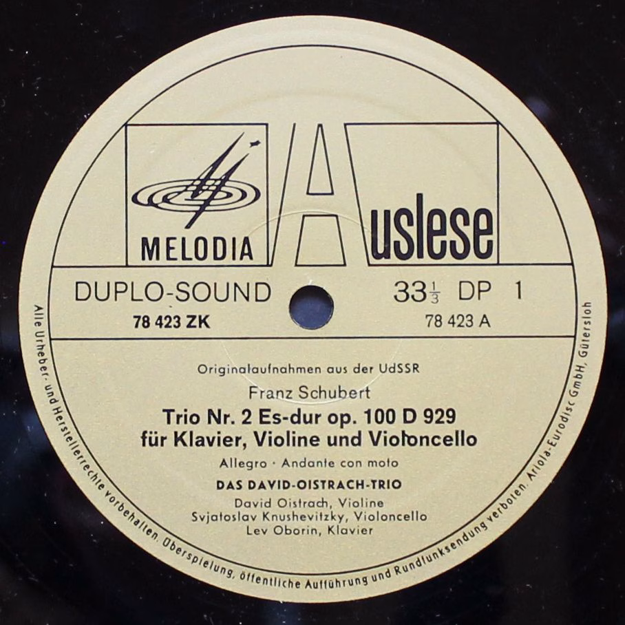 Eurodisc 78 423 ZK - David Oistrakh Trio, Franz Schubert - Klavi - Image 3