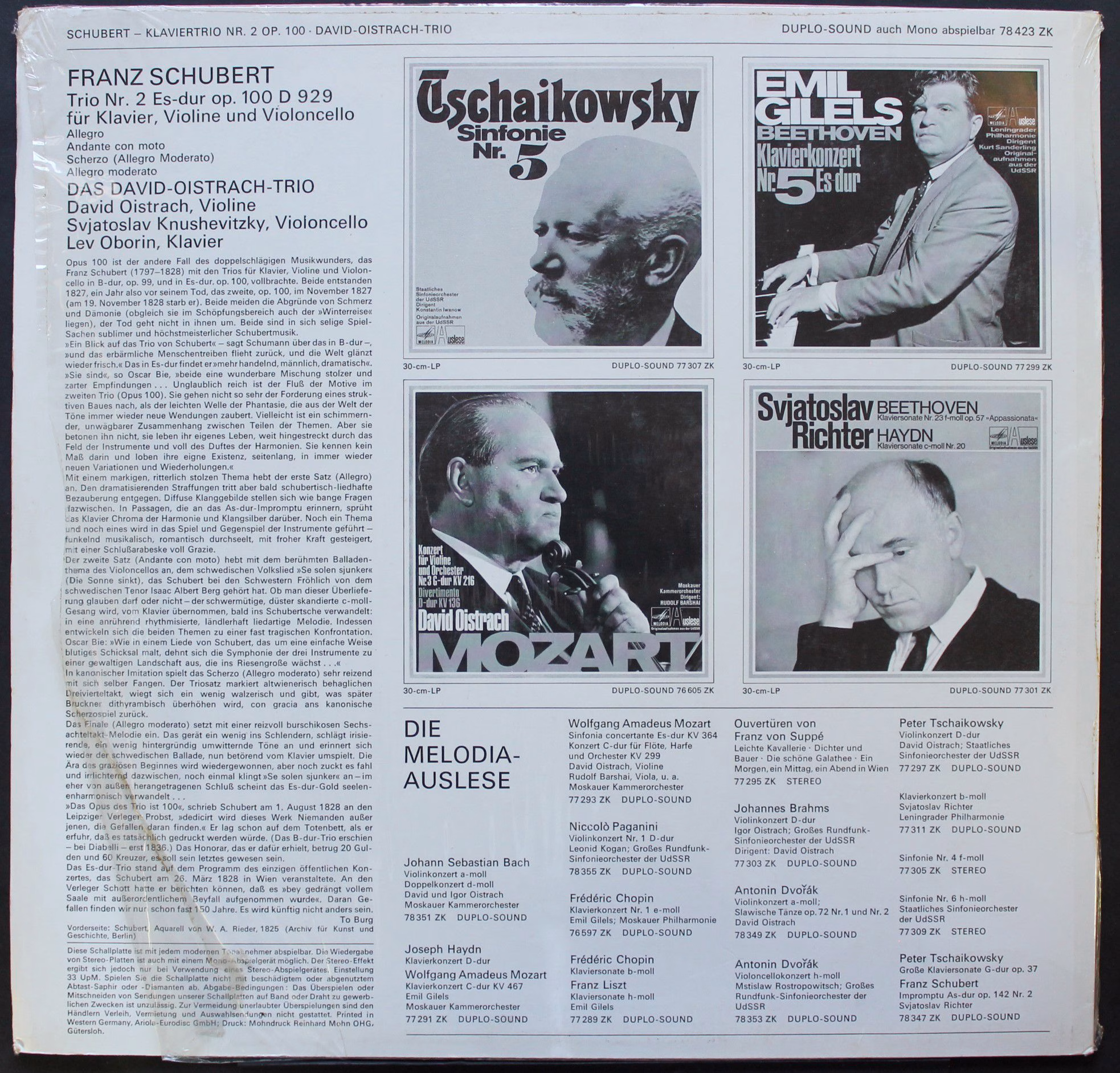 Eurodisc 78 423 ZK - David Oistrakh Trio, Franz Schubert - Klavi - Image 2