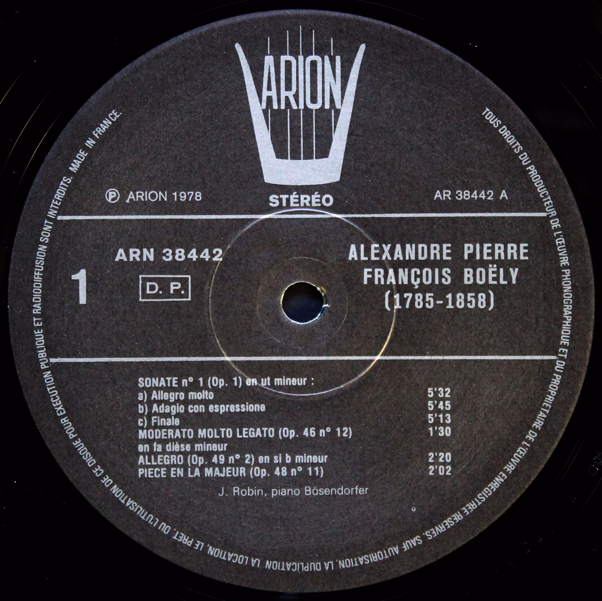 ARION ARN 38442 - Alexandre Boëly, Jacqueline Robin - Sonates N° - Image 2