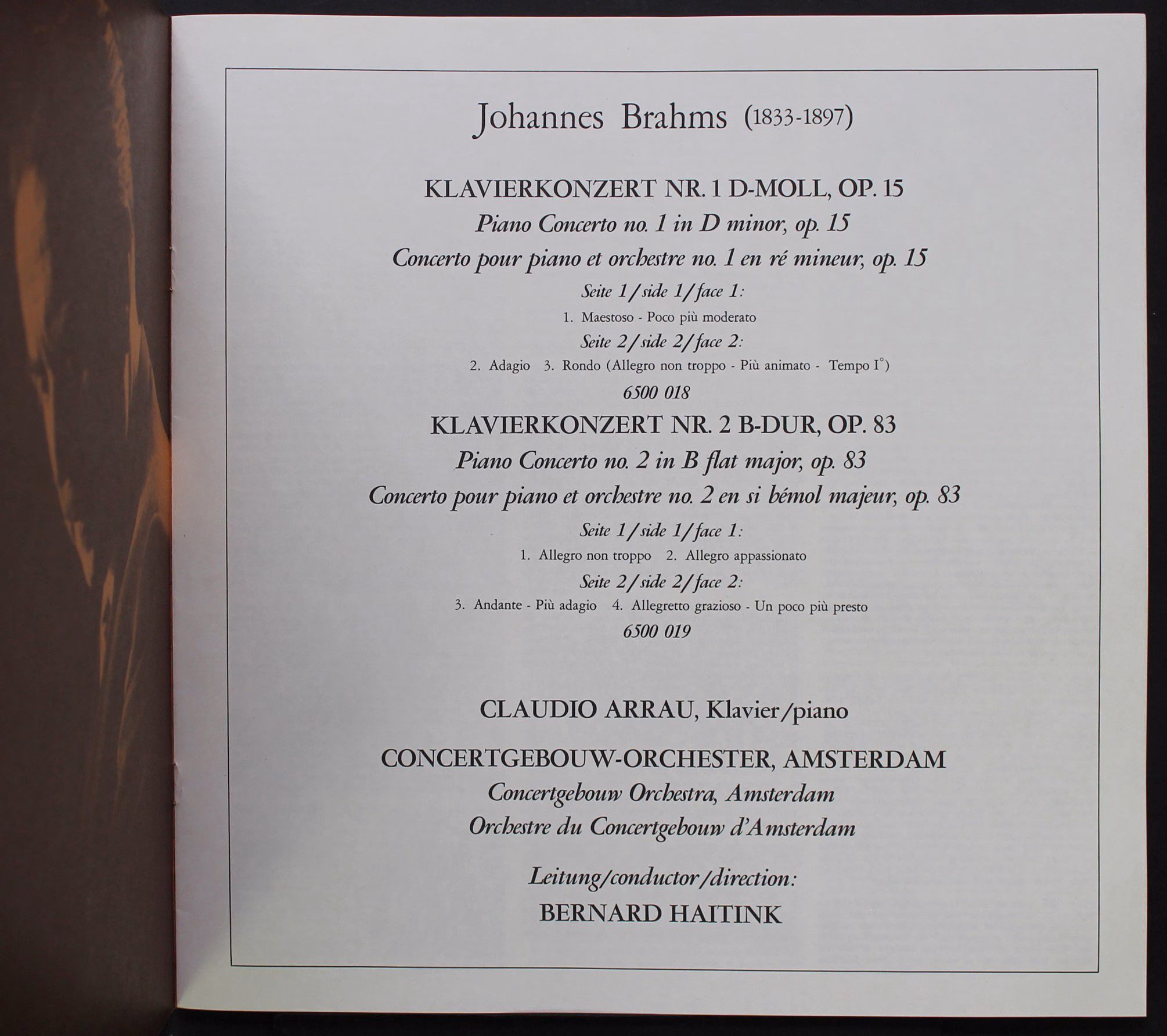 Philips 6700 018 - Johannes Brahms, Claudio Arrau, Concertgebouw - Image 2