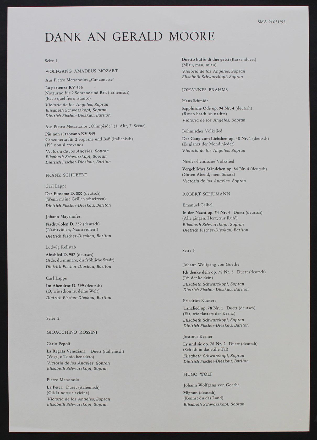 Angel Records SMA 91651/52 - Gerald Moore, Dietrich Fischer-Dies - Image 6