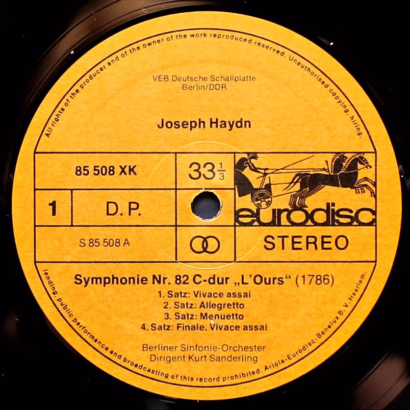 Eurodisc 85 961 XGK - Joseph Haydn, Berliner Sinfonie Orchester, - Image 2