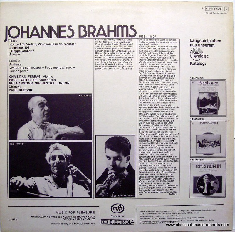 Emidisc (2) 1C 047-50 572 - Johannes Brahms, Christian Ferras, P - Image 2
